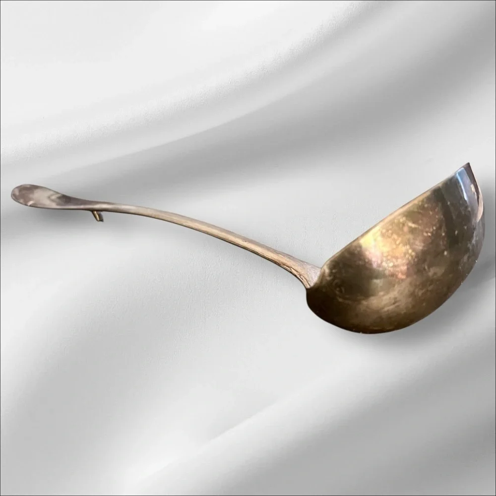 VTG Leonard Punch Soup Ladle Made in Italy Lg. Silver Plated Minimalist 12” Long